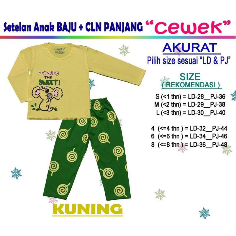 SETELAN KELFI PEREMPUAN/BAJU TIDUR LENGAN PANJANG