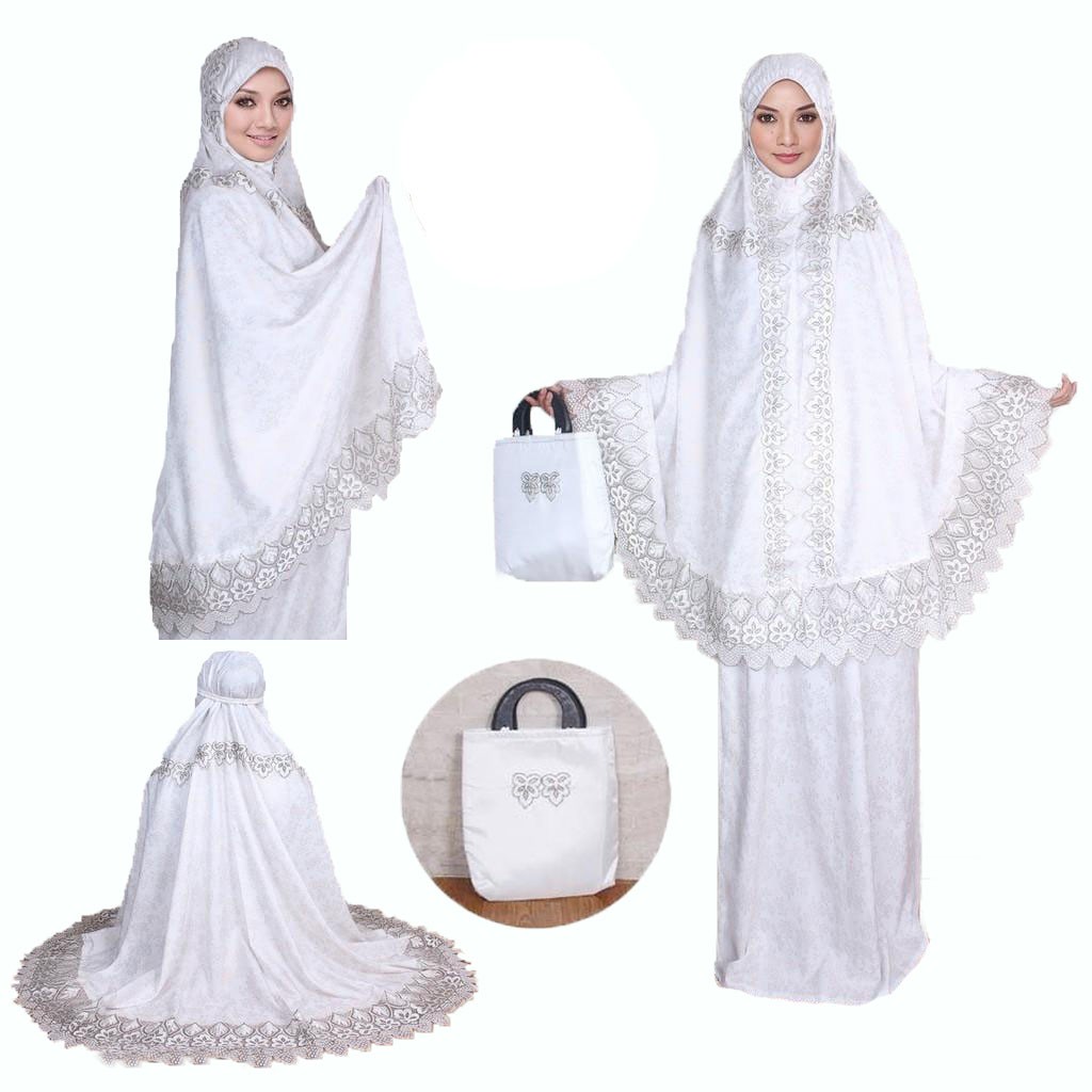 Bestseller Fashion Mukena Dewasa Nazwa Daun Katun Foil - Putih