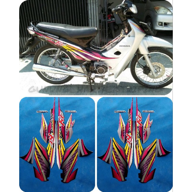 Striping Stiker Lis Les Body Motor Honda Supra Fit 2004 Full Set Motif Standar Original Warna Silver