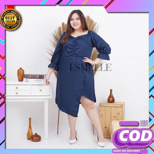 Dres Jumbo Kondangan Murah Wanita Kekinian Maxi Dress Korean Style Mid Esmelle Dress Wanita Jumbo /