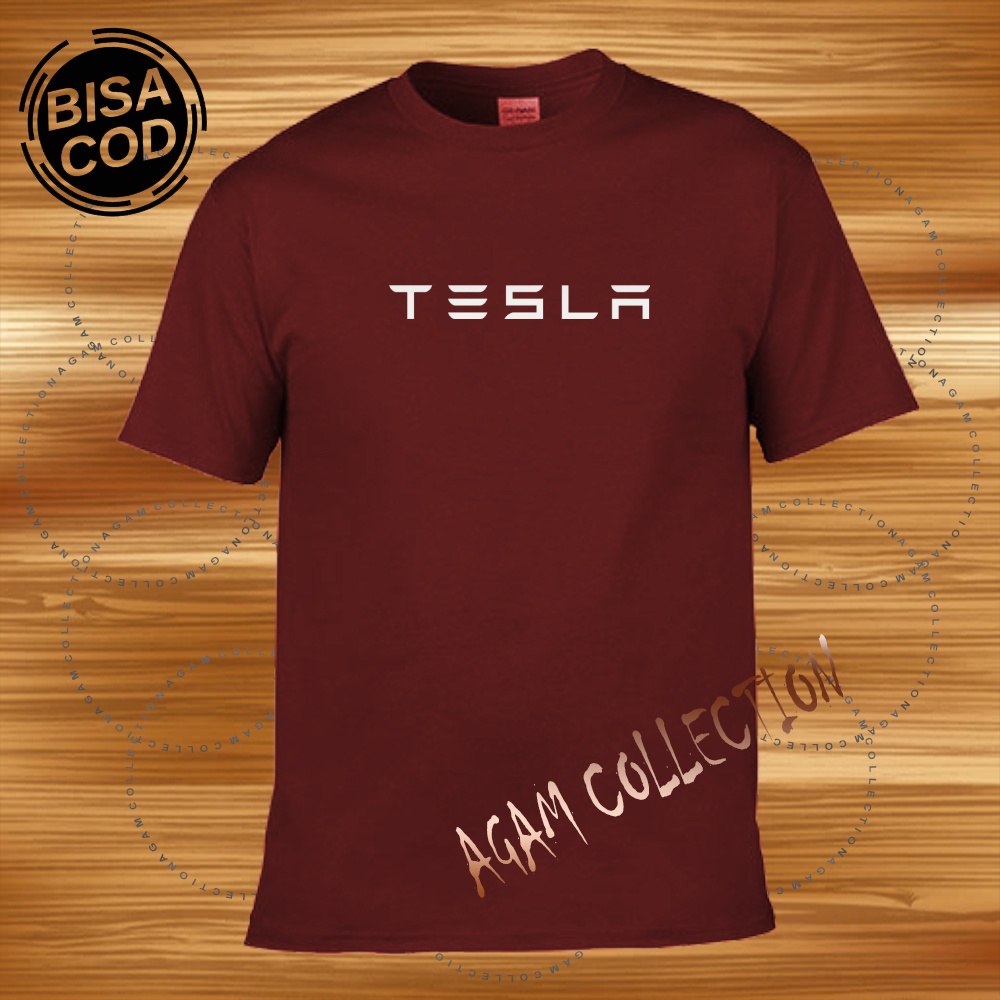 Agam Collection Baju Kaos Distro Tesla Text Putih Lengan Pendek Premium Quality Kaos Murah Terlaris