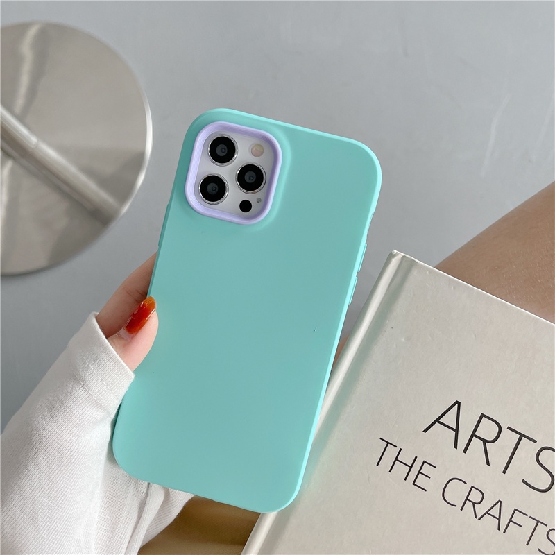 iPhone Case Liquid Silicone Skin Feel Three-in-One  for iPhone 11 12 pro max X XS MAX XR 7 8 plus Candy Color shockproof case