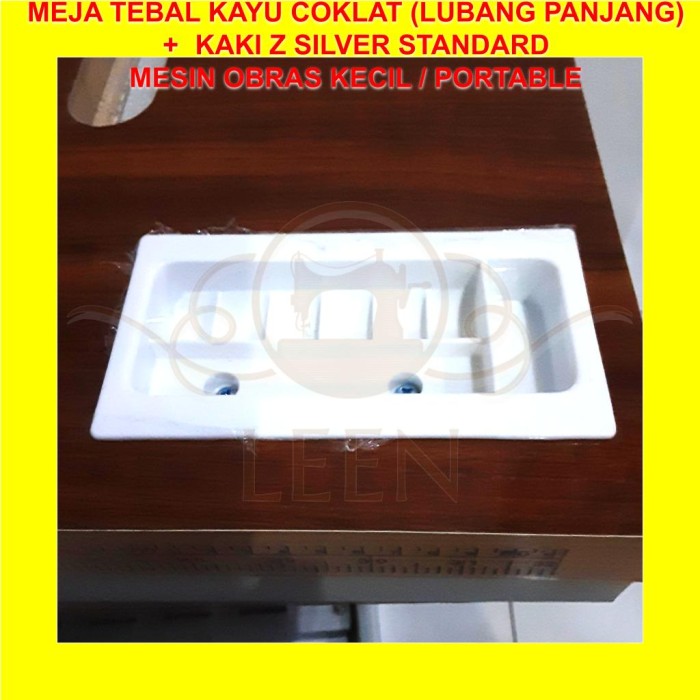 Meja TEBAL &amp; Kaki Z Silver SET Mesin Jahit Obras Kecil / Portable LEEN