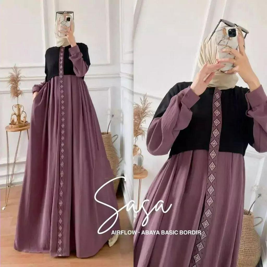 sasa maxy dress kondangan mewah bahan cerruty gamis layer dress remaja muslimah gamis kekinian terbaru