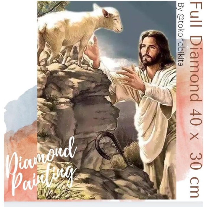 Lukisan | Diamond Painting Full Diamond Yesus Gembala. Lukisan Yesus