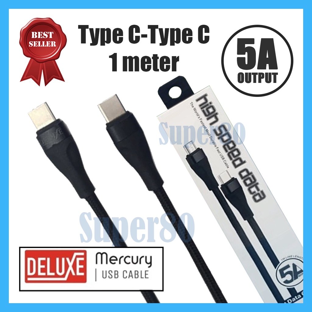 Mercury Deluxe Charger Data Cable Type C to Type C Kabel Cas Charge Fast Charging 5A