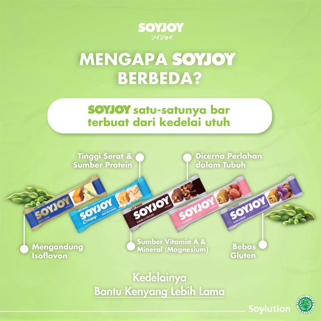 SOYJOY Snack Bar - Almond Chocolate / Raisin Almond / Strawberry / Danish Cheese - Cemilan Instan Sehat - Gluten Free - Soy Food Soylution