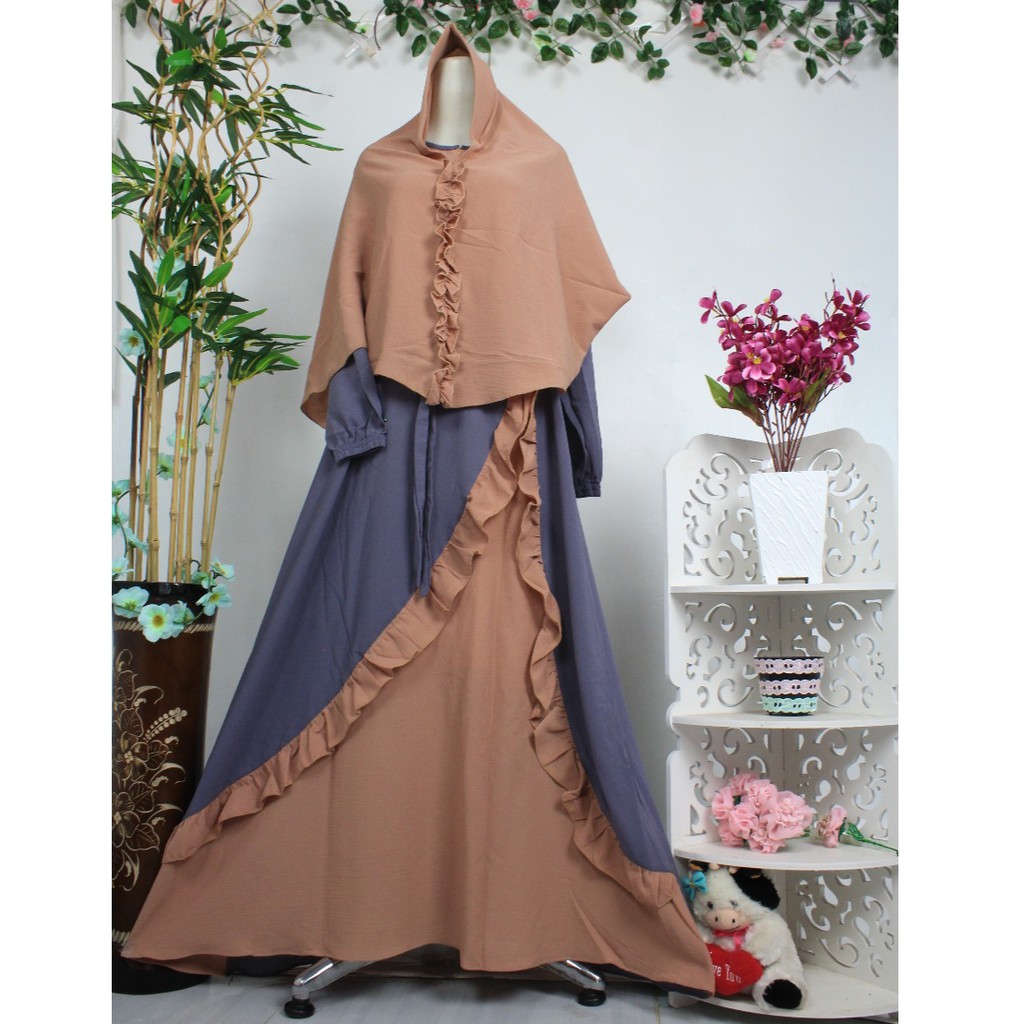 GAMIS SET SYARI SHERLYA bubble crepe SET khimar terbaru ringan