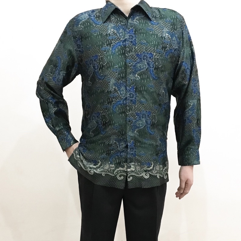 Batik Shirt Satin Pria Modern (Tosca Tua Navy Hijau)