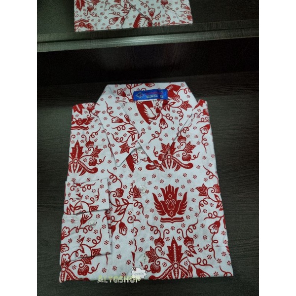 Seragam Sekolah Batik Merah SD |  Batik Merah Lengan Panjang dan Pendek Merek Seragam