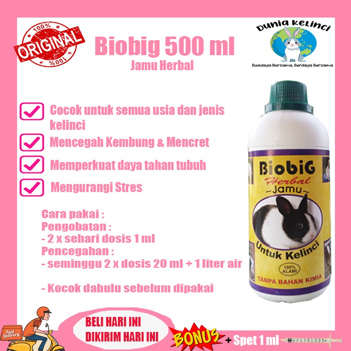 BIOBIG 500 ML JAMU KELINCI HERBAL CEGAH KEMBUNG MENCRET KELINCI AMPUH