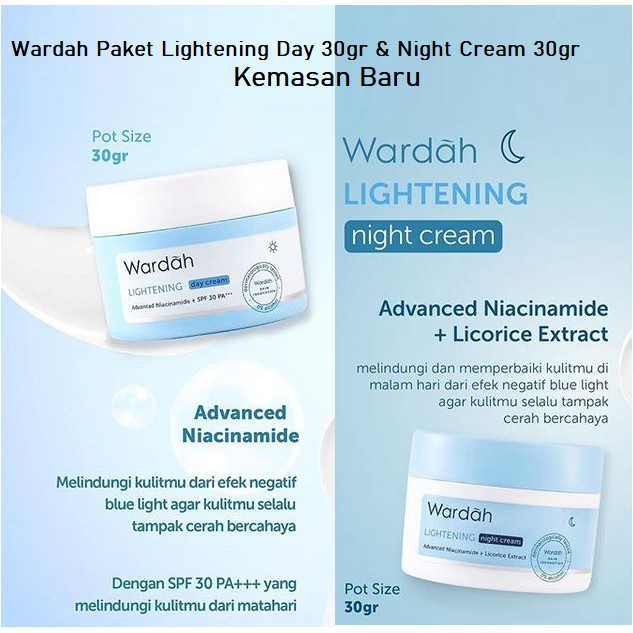 Wardah Paket Lengkap Glowing Siang Malam Lightening / Krim Pemutih Wajah Wardah Siang Malam Glowing