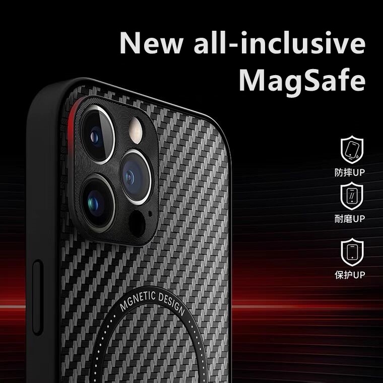 Magnetic for (iPhone 11 Pro Max 12 Pro Max 13 Pro Max) Carbon Fiber Leather Matte Composite