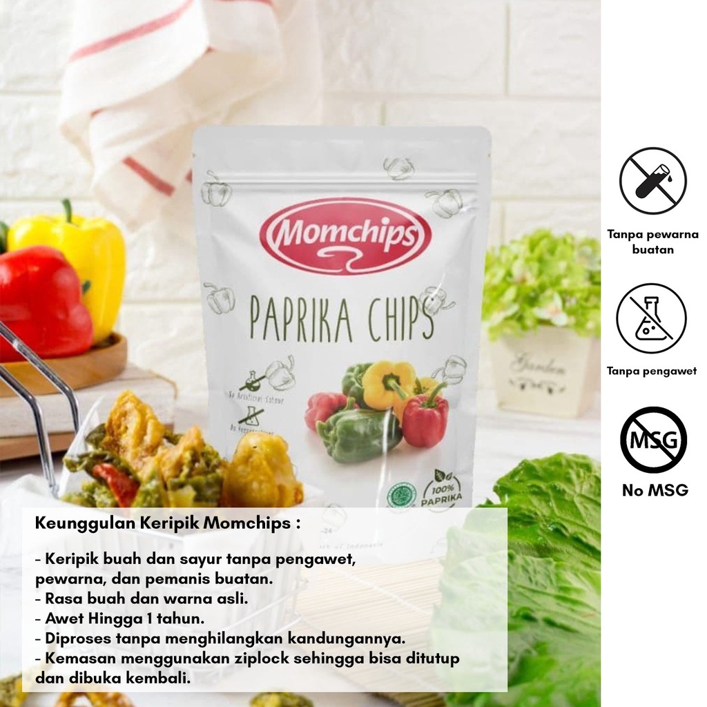 Keripik Paprika Momchips Cemilan Sehat Keluarga Snack Sehat Buah &amp; Sayur GLUTEN FREE 50gr