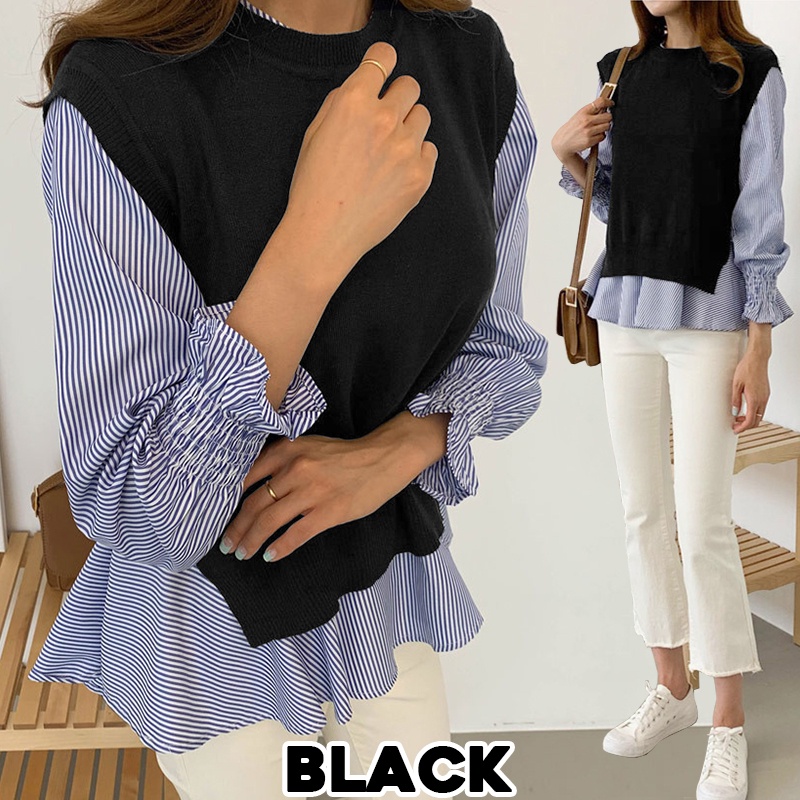 KARAKOREA 9630 Rachel Knit Blouse Set/Blouse Wanita Korea/kemeja wanita casual