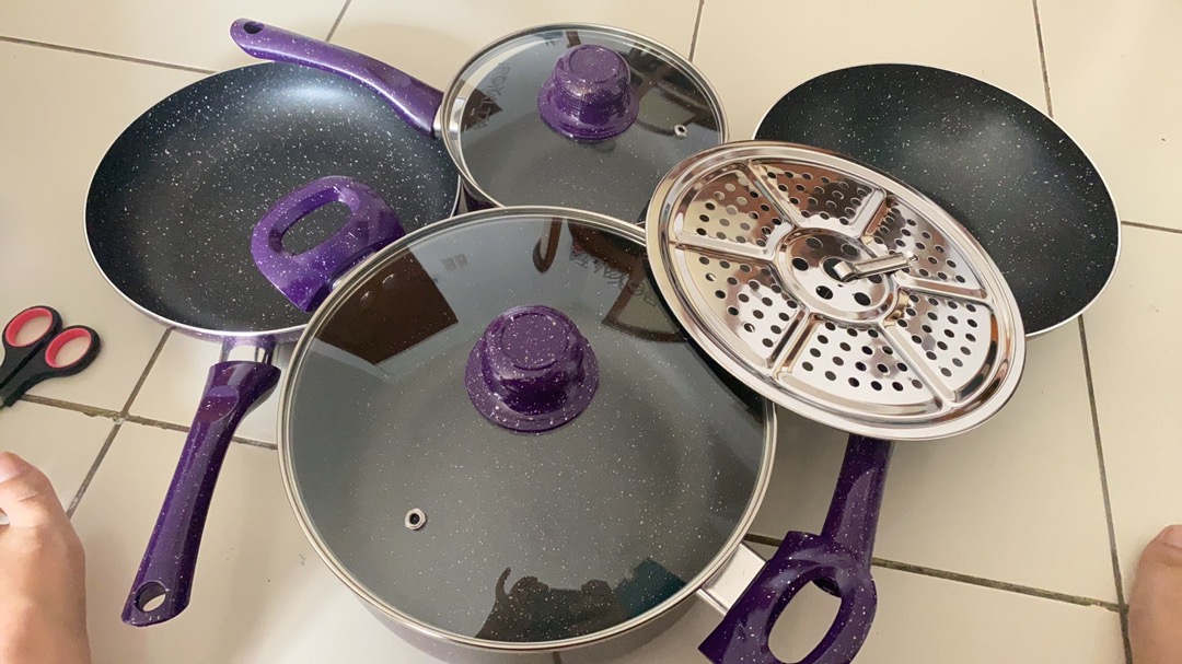 Panci Set Pengukus / Royalta Italian Granite Cookware Pan 7 Pc Paling Bagus