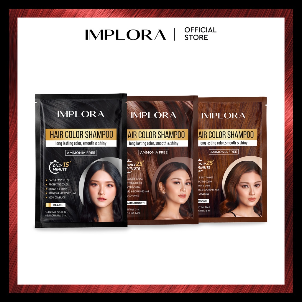 Implora Hair Color Shampoo 30ml Sachet - Pewarna Rambut Shampoo Original BPOM
