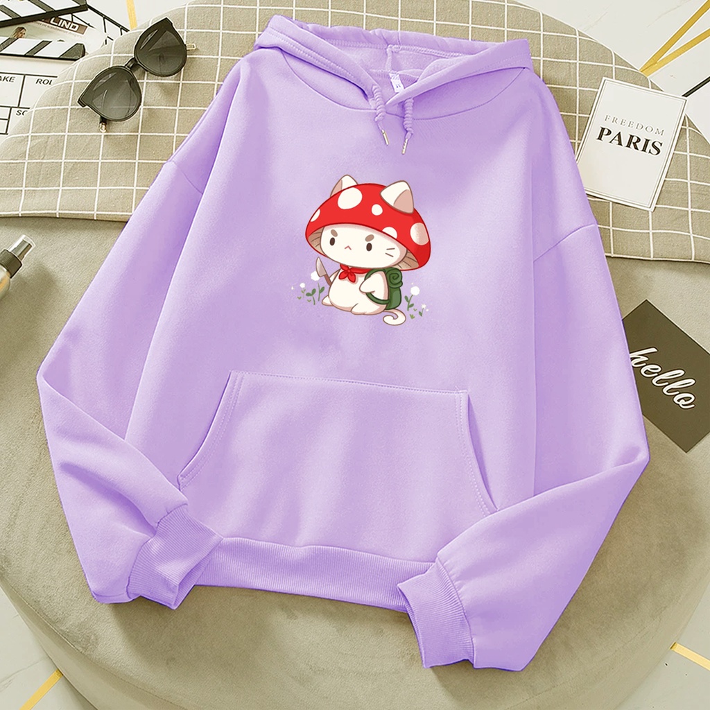 Sweater hoodie anak perempuan MUSHROOM CAT sweter anak cewek cowok murah