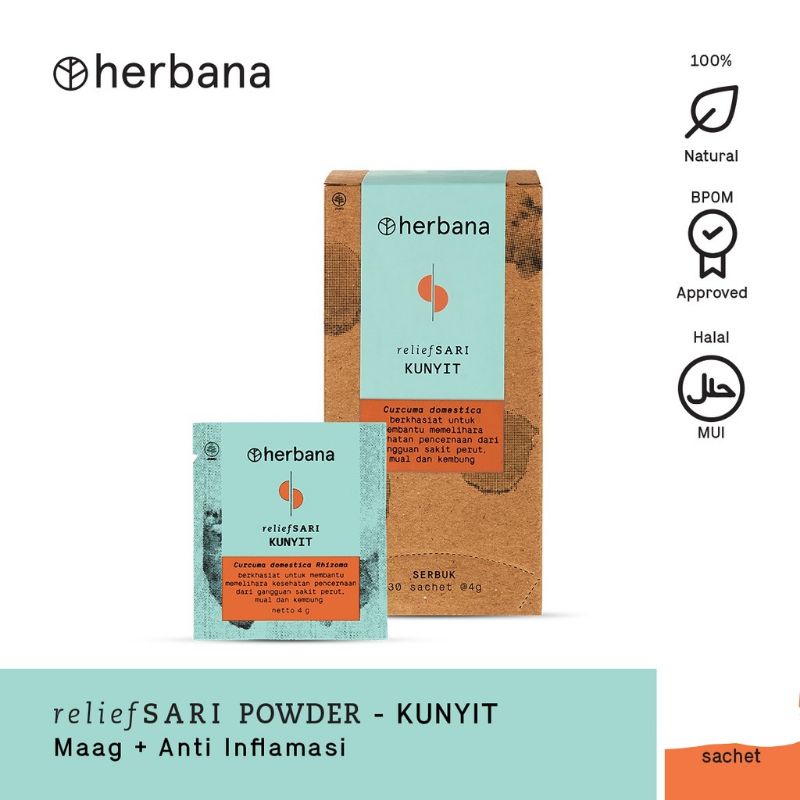 

Herbana Relief Sari Powder Kunyit Sachet 4gr Maag Anti inflamasi mual