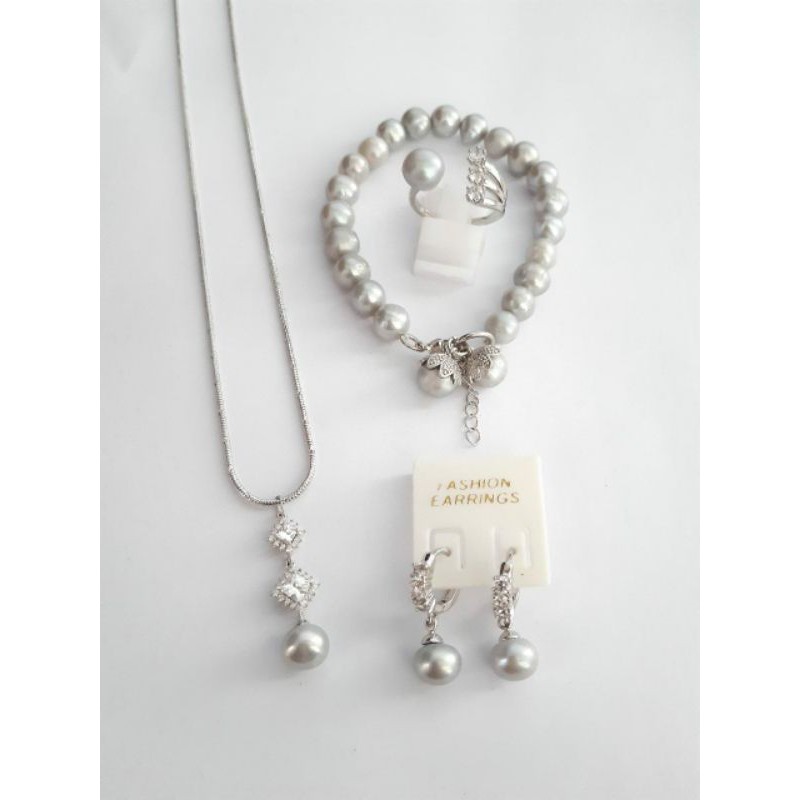 MUTIARA LOMBOK SET PERHIASAN MUTIARA AIR TAWAR WARNA ABU