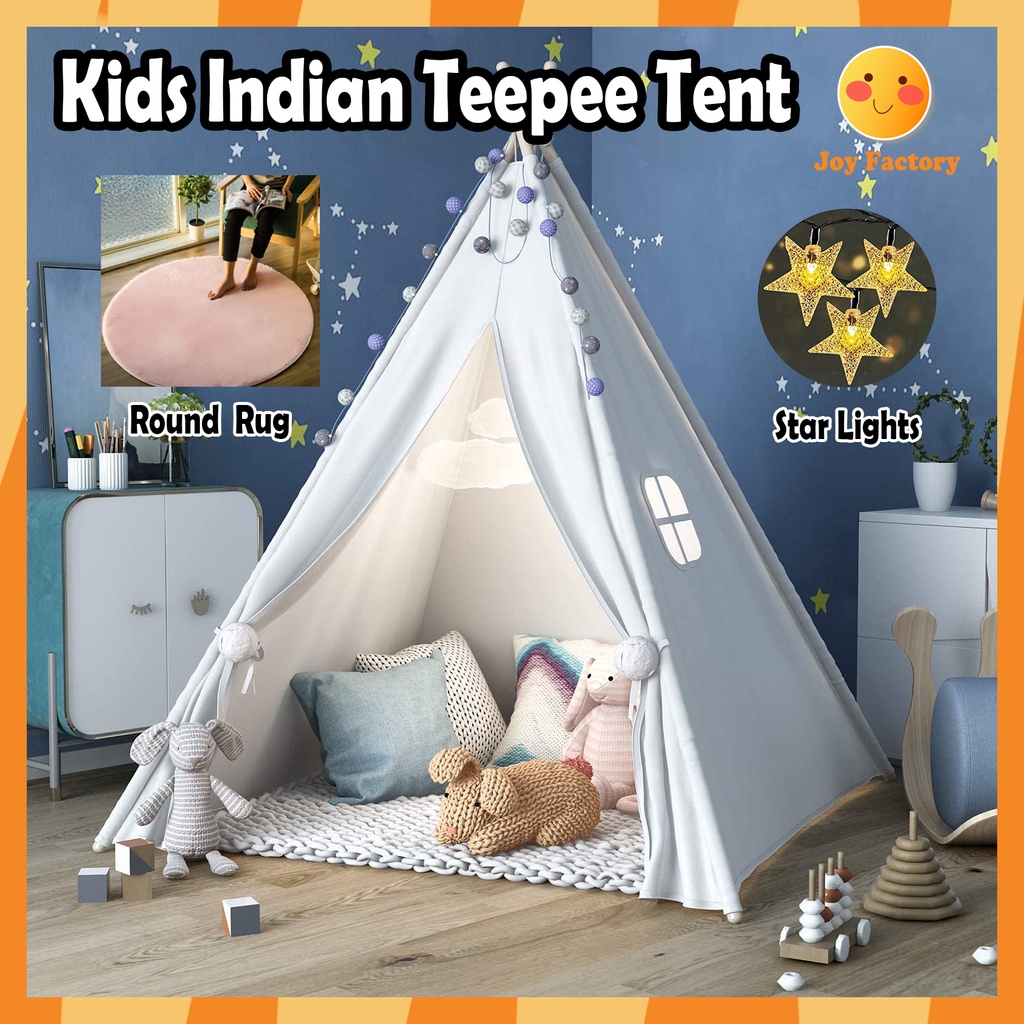 110-135-160cm Kids Teepee, Tenda India Anak Portable Playhouse Canvas Indoor &amp; Outdoor Ruangan Princess Castle Princess Model Rumah Mainan Anak