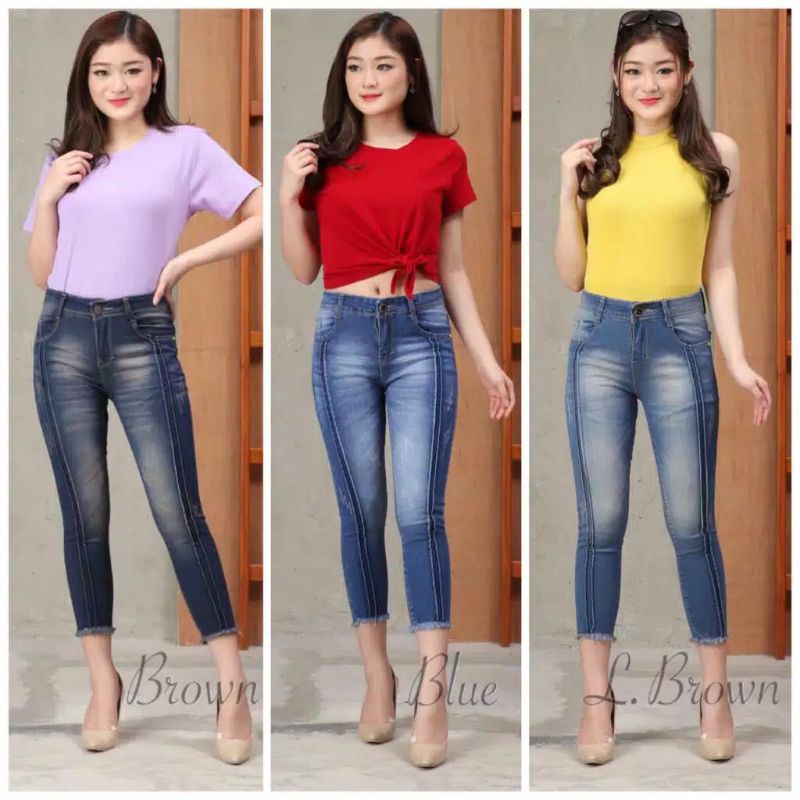CELANA JEANS WANITA 7/9 TWO LINE 3WARNA MT28