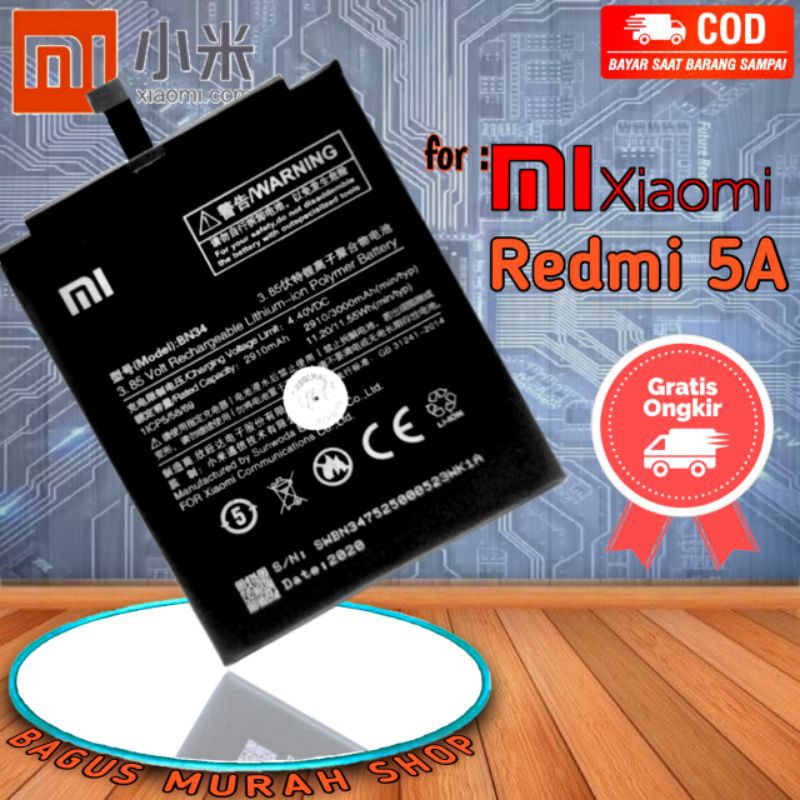 BATERAI BATRE BATTERY REDMI 5A Batrai hp Redmi5A BN34 / BN 34 REDMI NOTE 5A BN 31 REDMI NOTE 5 A BN31 ORIGINAL