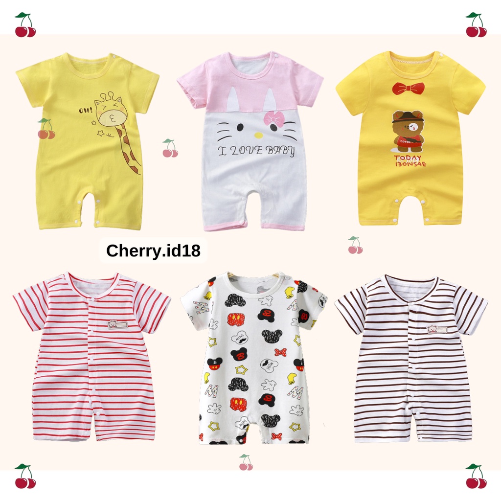 Cherry - Jumper Pendek Bayi / Romper Bayi / Jumpsuit Bayi Karakter / Jumper Bayi Baju Bayi - J032