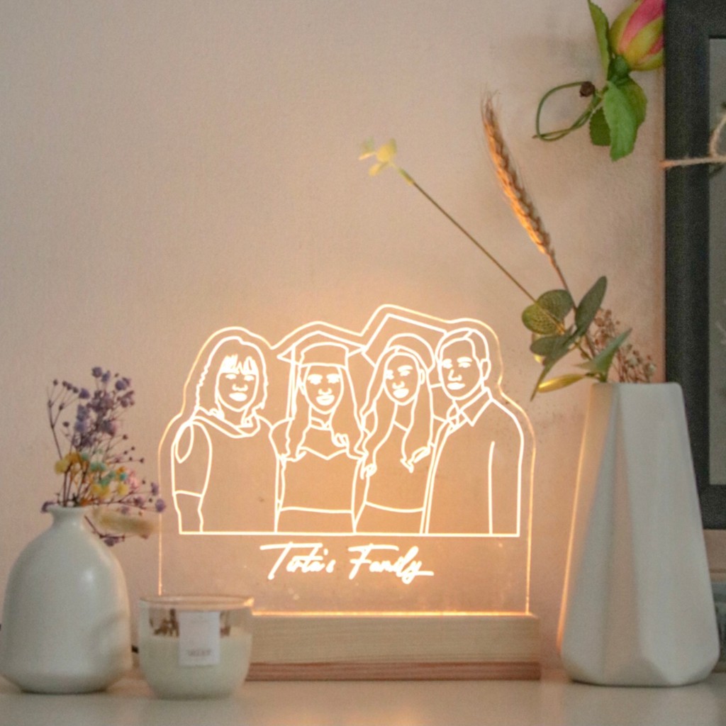 

Acrylic Lamp Wood Standing + Outline Illustration Kado Ulang Tahun / Graduation / Anniversary Gift