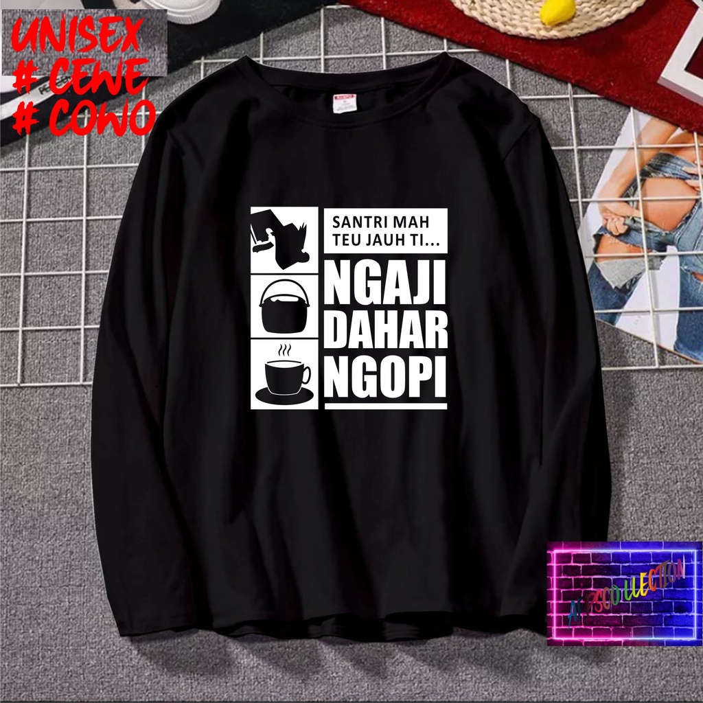 COD/ KAOS NGAJI DAHAR NGOPI SANTRI /KAOS TULISAN/KAOS SANTRI KEKINIAN/KAOS DAKWAH/KAOS ISLAM/SANTRIWATI/KAOS HITS 2022/KAOS BERGAMBAR KAOS EKSPRESI KAOS PRIA TSHIRT WANITA Santai Crew Neck V-Neck Slim-fitting Polos Setrip Hitam Putih Crew Neck