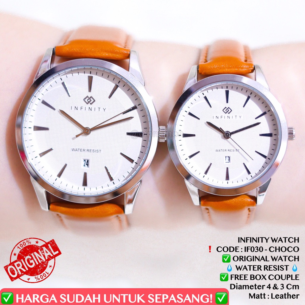 Jam tangan COUPLE ORIGINAL INFINITY tali kulit anti air garansi FREE box dan baterai cadangan IF012