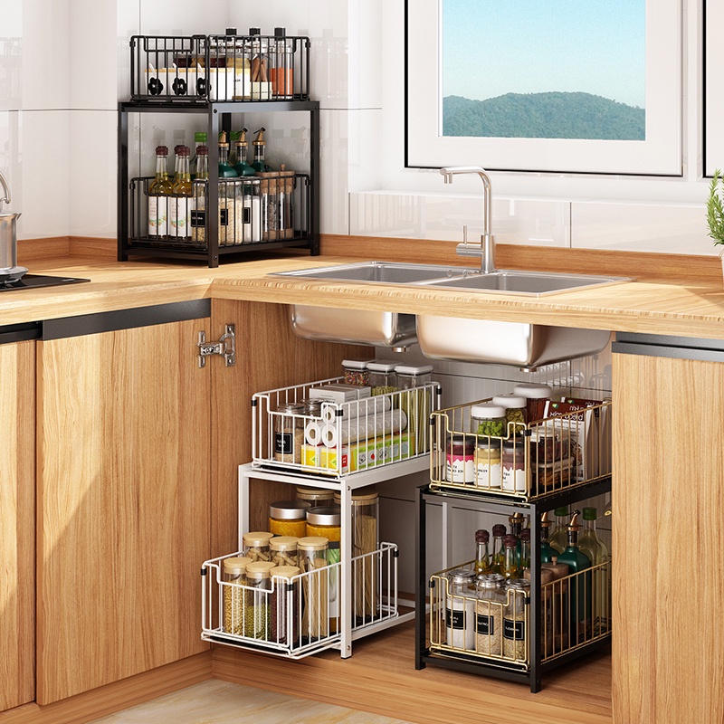 Rak Dapur Bawah Wastafel Kitchen Rack Rak Kabinet Lemari Dapur Keranjang Geser Laci Rak Tarik Rak