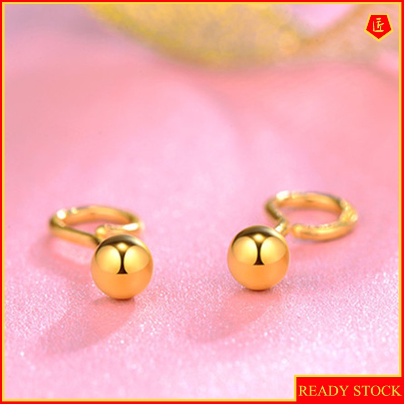 [Ready Stock]Gold Bean Simple Stylish Glossy Earrings