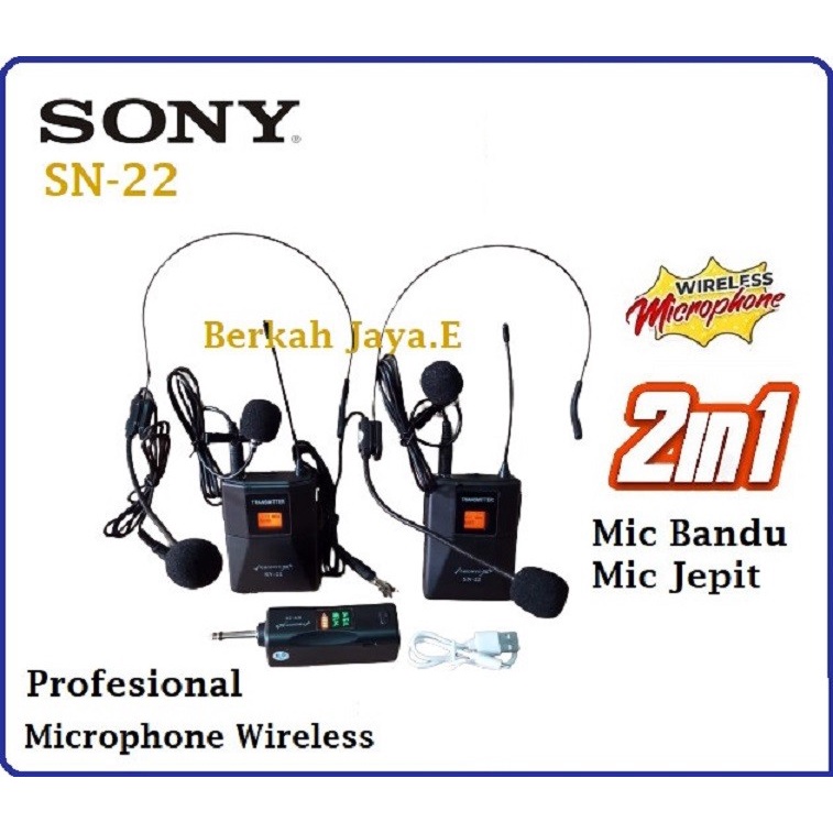 PAKET Sony SN-22 Mik/Microphone Wireless 2 Bandu + 2 Clip On Wireles 2IN1 MANTAP