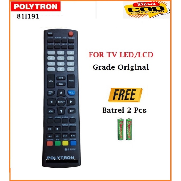 Remot TV Polytron 81l191 Kotak Remot Tv LED/LCD Grade Original+2Batre