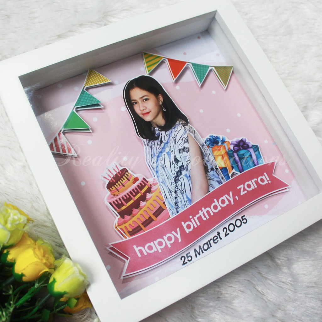 Pop Up 3D Desain Birthday Pine Wood Frame untuk Kado Ulang Tahun