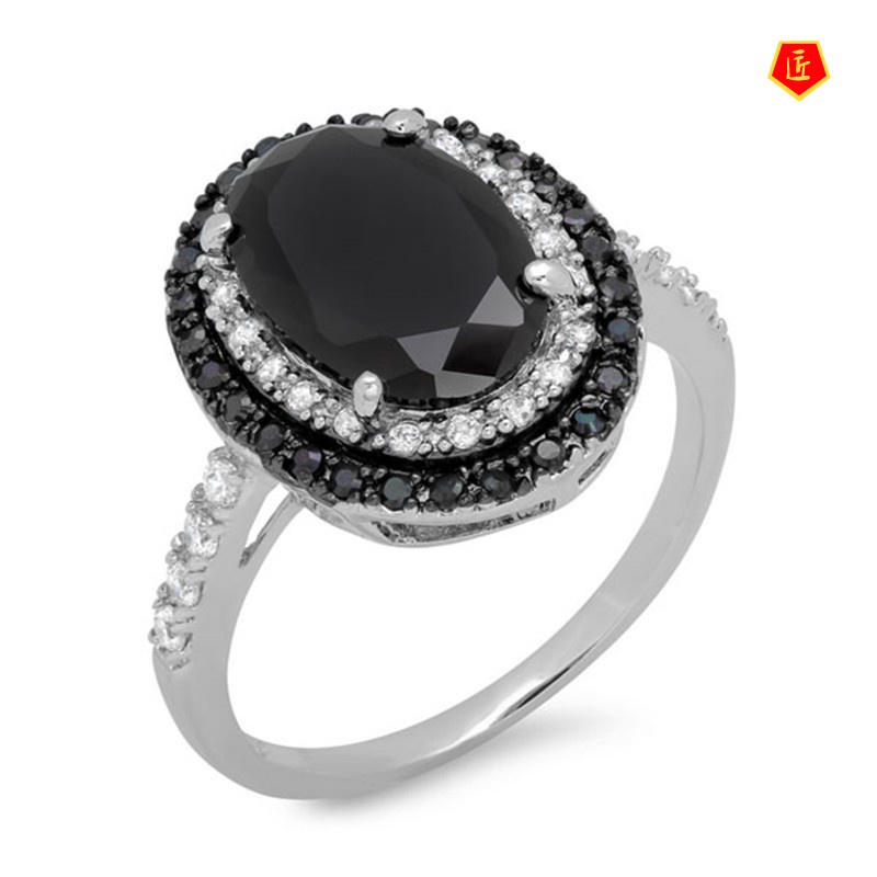 [Ready Stock]Personalized Fashion Inlaid Black Gemstone Ring