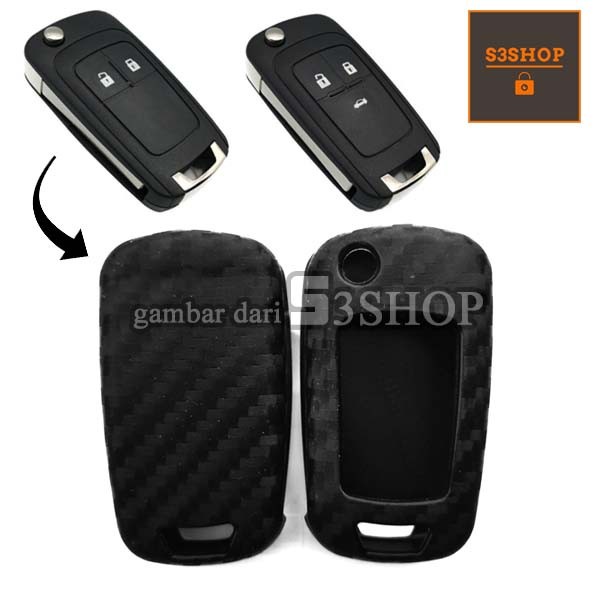 Sarung Kunci Silicon Rubber Key Case Fiber Carbon Chevrolet Spin Captiva Orlando Aveo