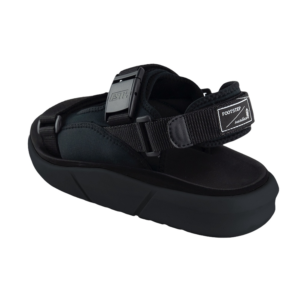 HIMA FULL BLACK ORIGINAL x FOOTSTEP Sandal Casual Hitam Polos Pria Sendal Gunung Kasual Jalan Santai Harian Main Hangout Lebaran Fashion Distro Traveling Outdoor Premium Travelling Footwear Tali 2 Strap Big Size Jumbo Ukuran Besar 44 Keren Terbaru Branded