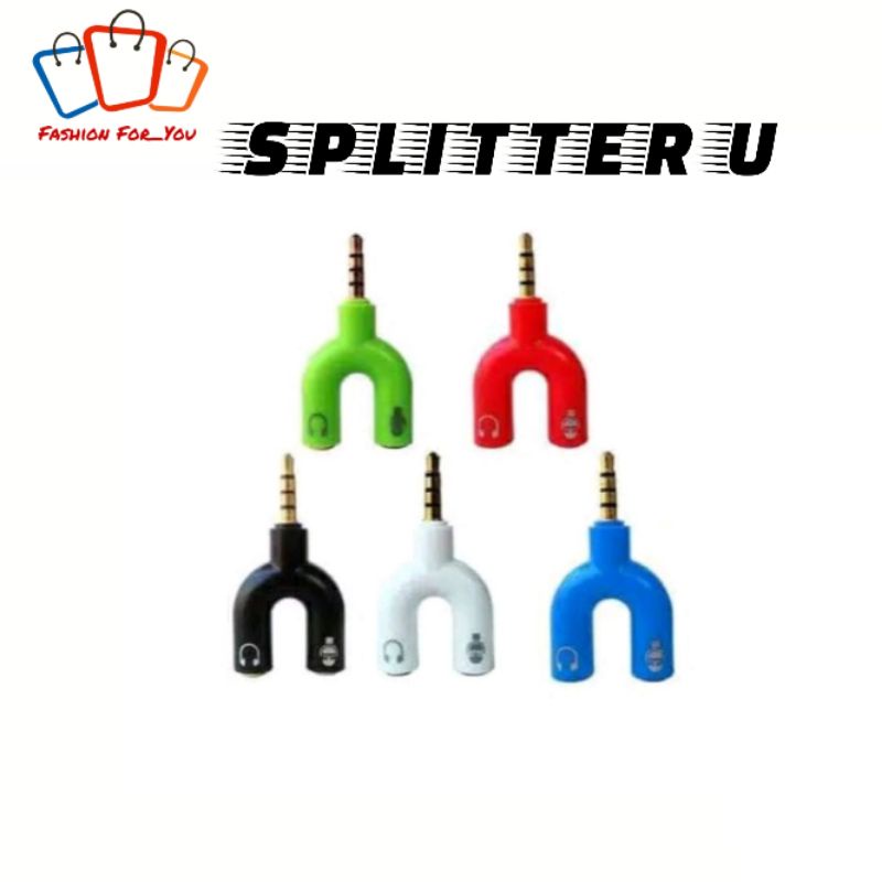 Audio Splitter u shape male to dual female Jack 3.5mm smule mic ORI