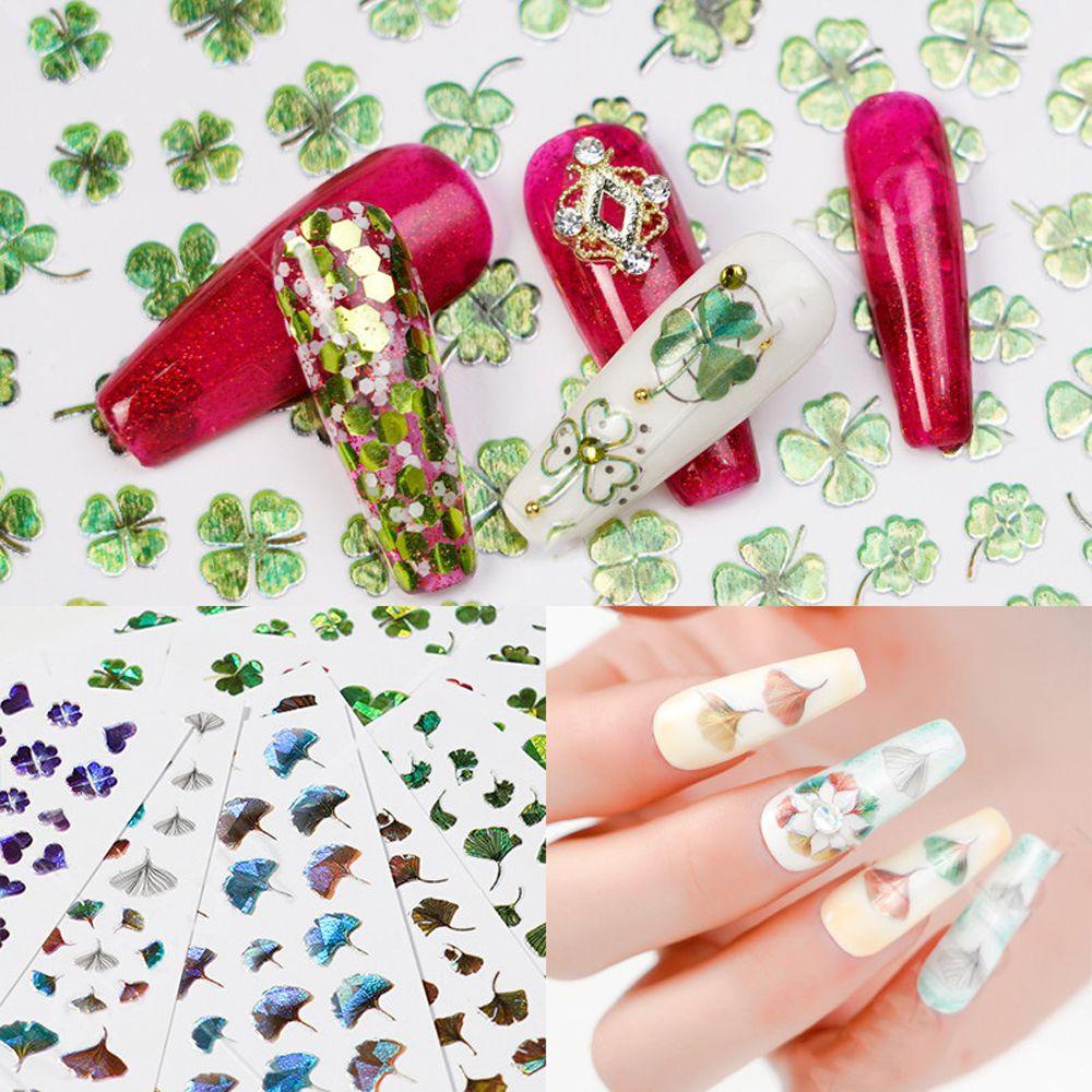 MXBEAUTY Clover Nail Art Stiker Musim Semi Musim Panas Hijau Wanita Shamrock Manicure Bunga Rumput Nail Tip Sliders