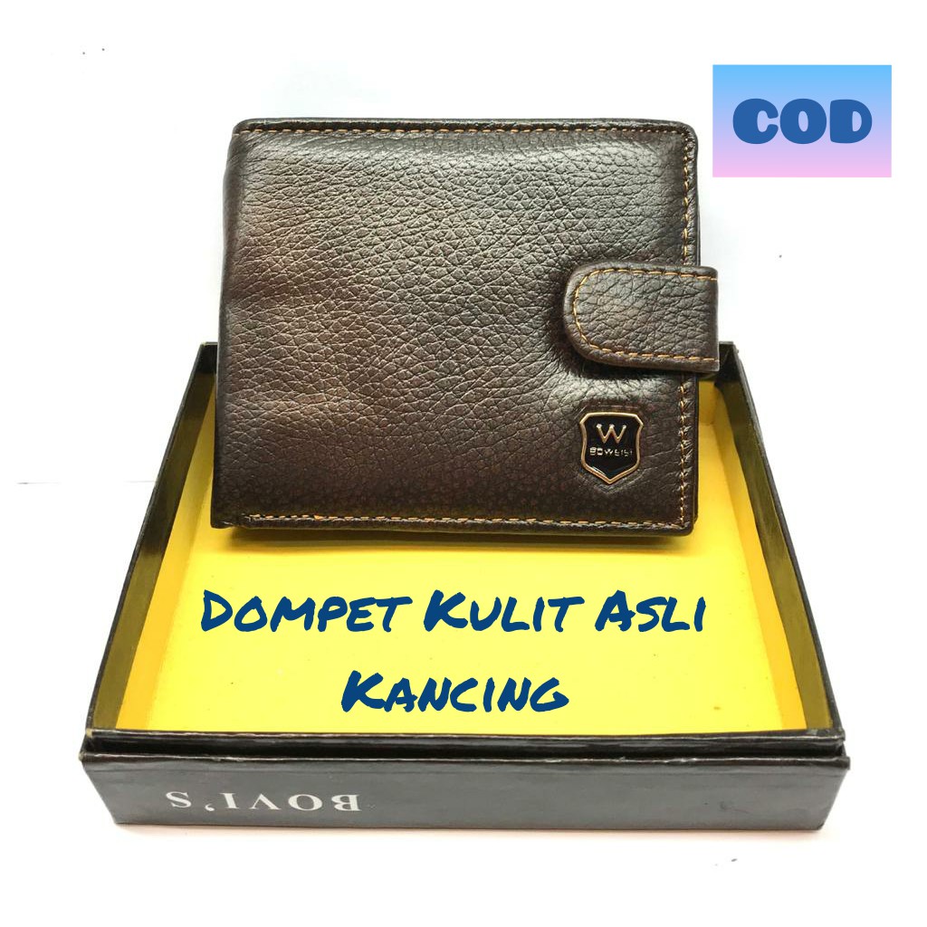 Dompet Pria Kulit Asli Dompet Kulit Simple Pria Dengan Kancing dan Polos