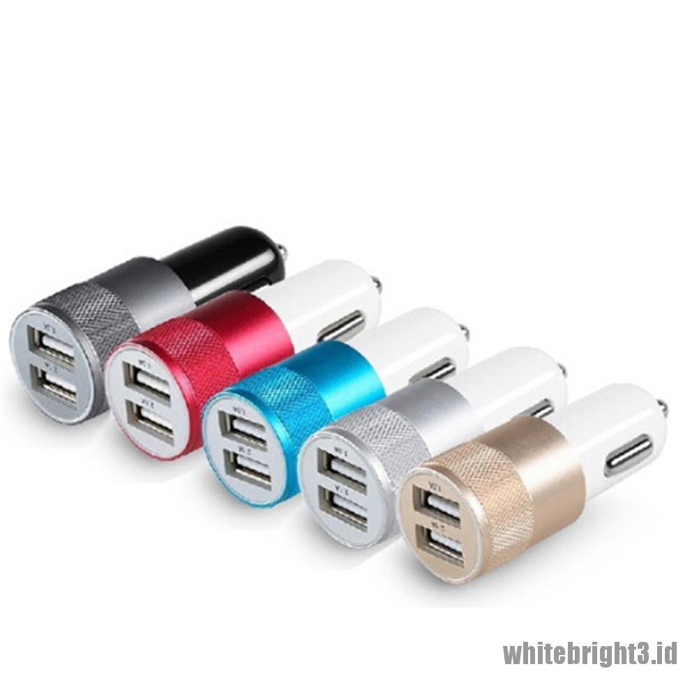 Charger Mobil 2 Port USB Mini Portable DC 3.1A Fast Charging Warna Putih Untuk Handphone Universal