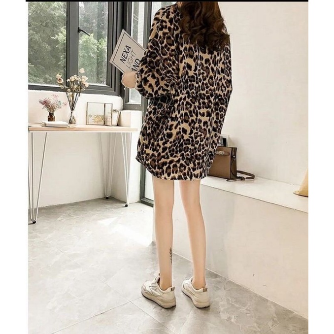 KEMEJA MOTIF LEOPARD JUMBO LD 120 / KEMEJA WANITA CHETAH BIGSIZE