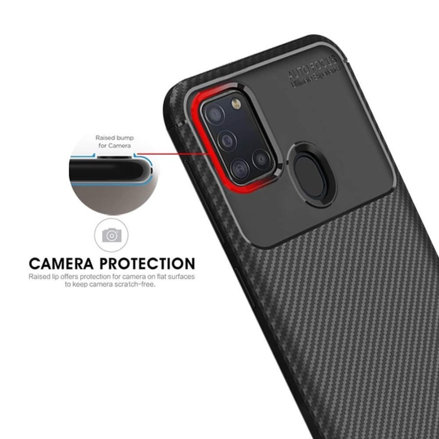 Case Samsung Galaxy A21s Synthetic Fiber Protective Carbon - Hitam