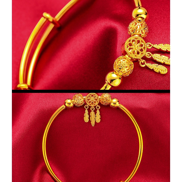 Gelang Model Terbuka Lapis Emas Emas Asli Kadar 375 Gaya Kuno Untuk Wanita