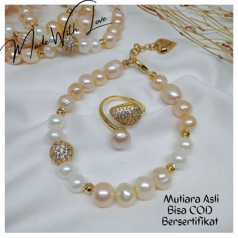 Set Gelang Cincin Mutiara Lombok Asli|Gelang Terbaru Mutiara Lombok Bersertifikat