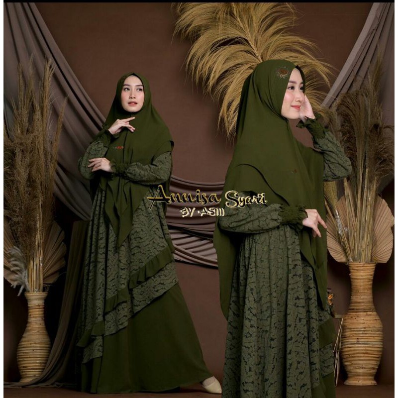 Gamis Annisa Syari Terbaru By Asm | Gamis Wanita Ceruty Babydoll Brukat - Gamis Lebaran 2021