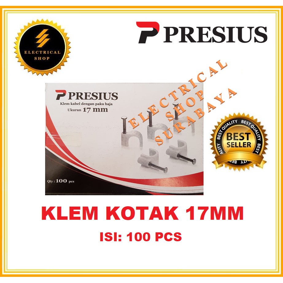 PRESIUS KLEM KABEL PAKU BAJA BETON NO 17 MM (KEMASAN KOTAK ISI 100 PCS) (GROSIR) ASLI ORIGINAL 17MM