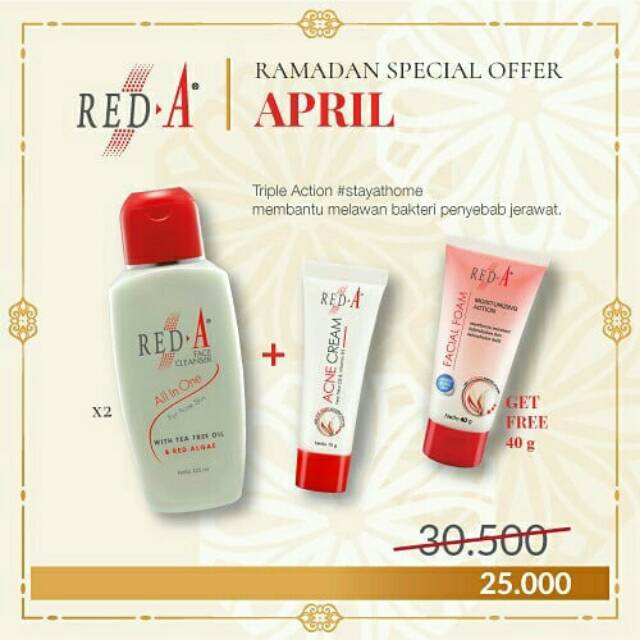 Paket Perawatan Skincare Kulit Berminyak Berjerawat Acne Cream Cleanser Facial Foam Red-A Viva